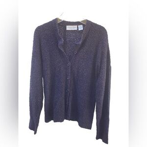 ❣️ Dark Blue Cardigan Wool Acrylic Button Up Sweater Boucle